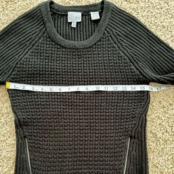 The Slope Hi-Lo Waffle Knit Long Sleeve Sweater Black Silver Zippers - Picture 8 of 10